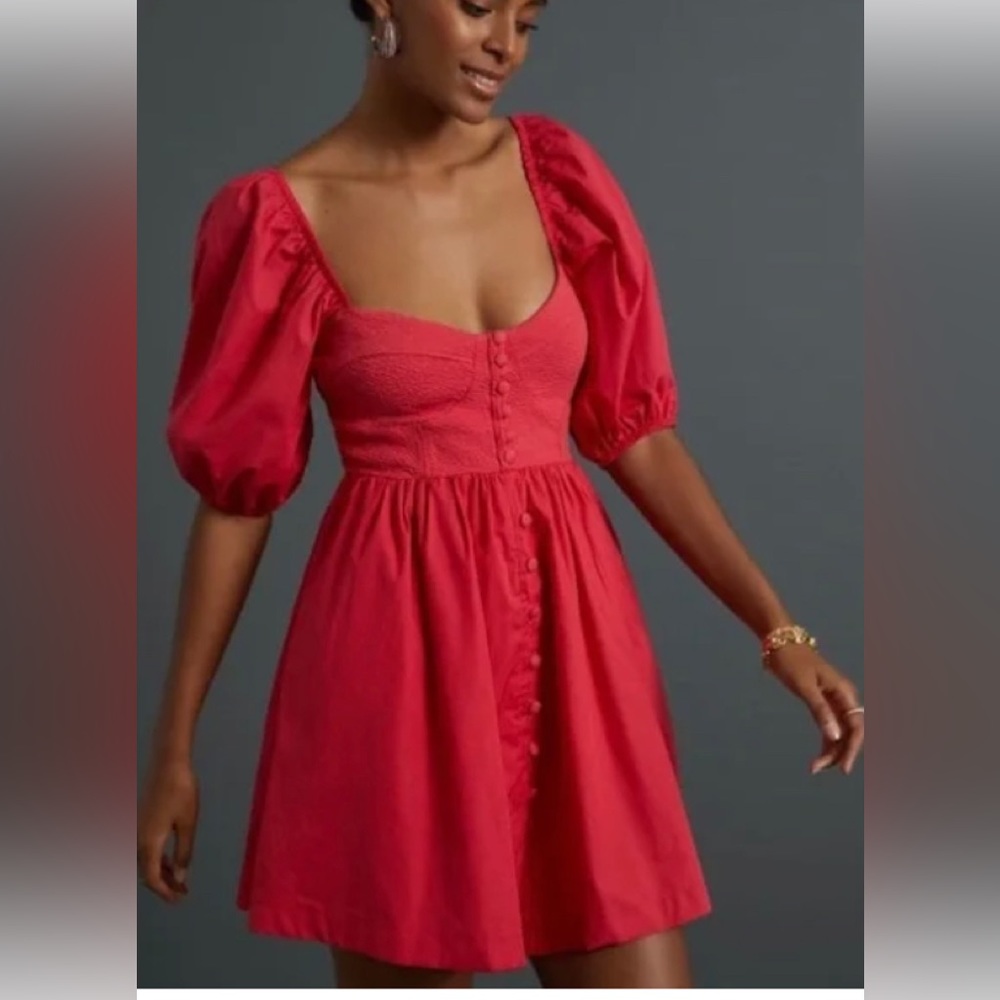 Anthropologie Maeve Puff Sleeved Sweetheart Mini Dress - Picture 1 of 6